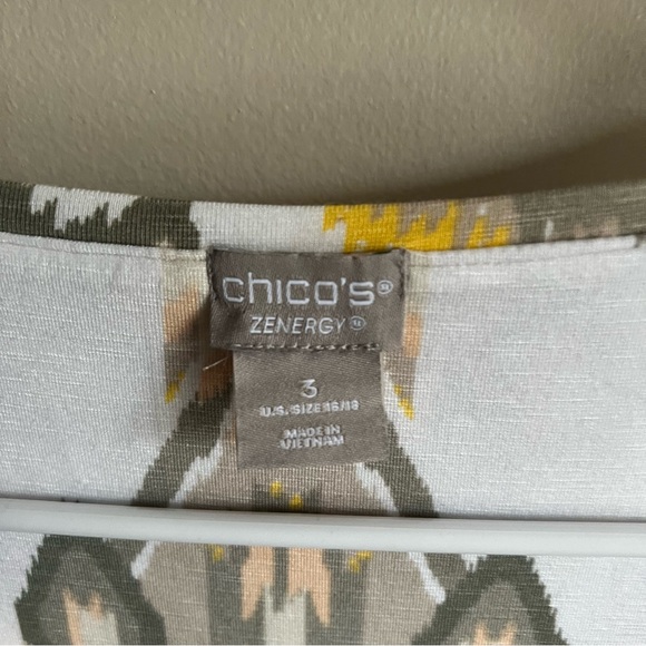 Chicos Zenergy Ikat Trimmed Border White Yellow Patterned Tunic Blouse 3 - Picture 4 of 6